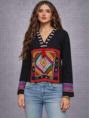 Hill Tribe Hemp Top, Thai Ethnic Embroidered Blouse